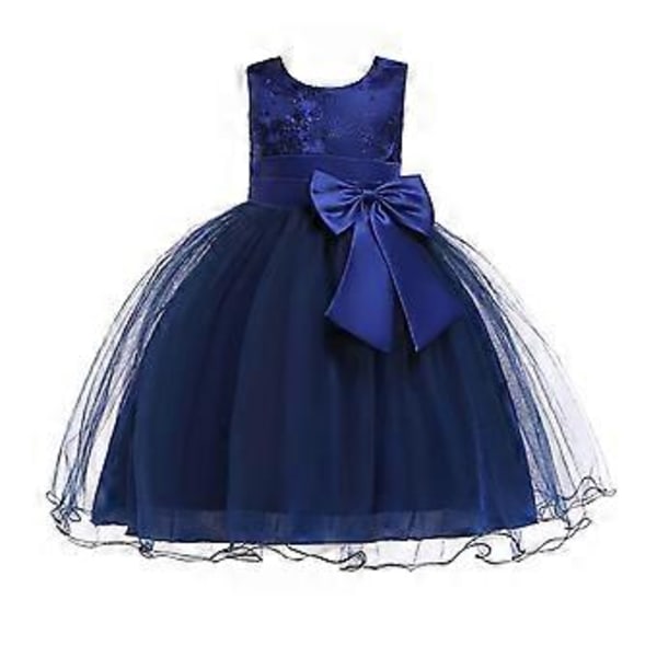 2023 Nyfödda Flickor Pageant Spets Broderade Klänningar Toddler Party Bowknot Tutu Klänning (100 Blå)