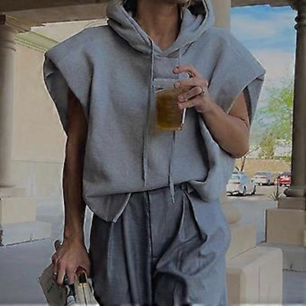 Ærmeløs Hættetrøje Tunika Top Skjorte Casual Hætte Sweatshirt Vest Mode Overtøj Tanktoppe Sort S(S Sort)