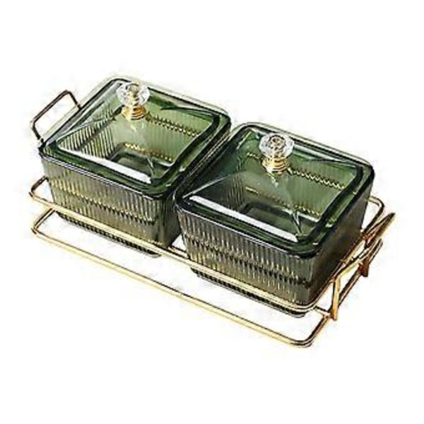 Tørret Frugt Fad Slik Nødder Skål med Låg Luksus Mad Opbevaringsboks Appetizer Serveringsbakke Opdelt Serveringsfad til Bryllup (2 rum)