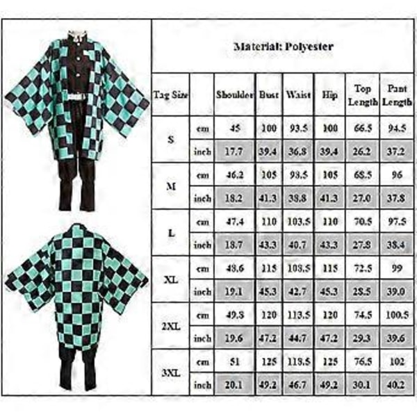 Anime Demon Slayer Tanjirou Kamado Cosplay Kostym Kimono Kappa Kläder Halloween Karneval Party Kostym Set (S Kläder C)