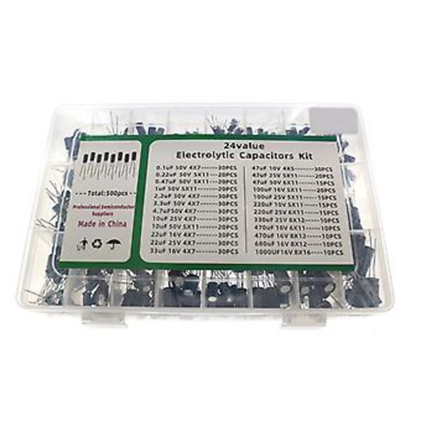 16-50V Radiell Elektrolytkondensator Sortimentskit 24 Värde 0.luF-1000uF 500st