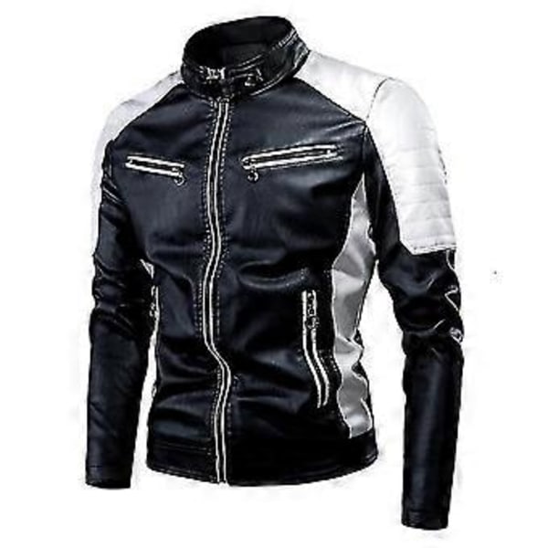 miesten moottoripyörän nahkatakki pystykauluksella vintage vetoketjullinen biker-takki racer-ulkoilutakki (XXL musta)