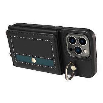 007 til iPhone 13 Pro etui læder+TPU telefoncover med ringholder og kortpladser (stil A)