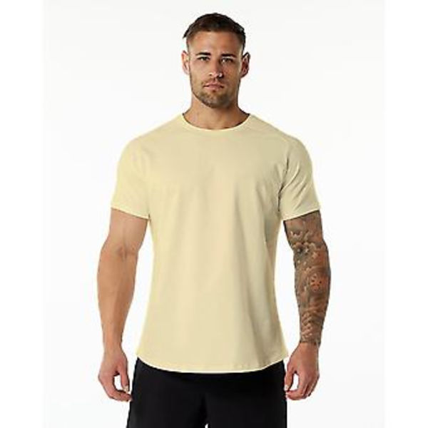 Urheilullinen Fitness Lyhythihainen Miesten Puuvillainen Pyöreäkaulainen Yksivärinen Rentoutunut Treenipusero Musta T-paita (M Beige)