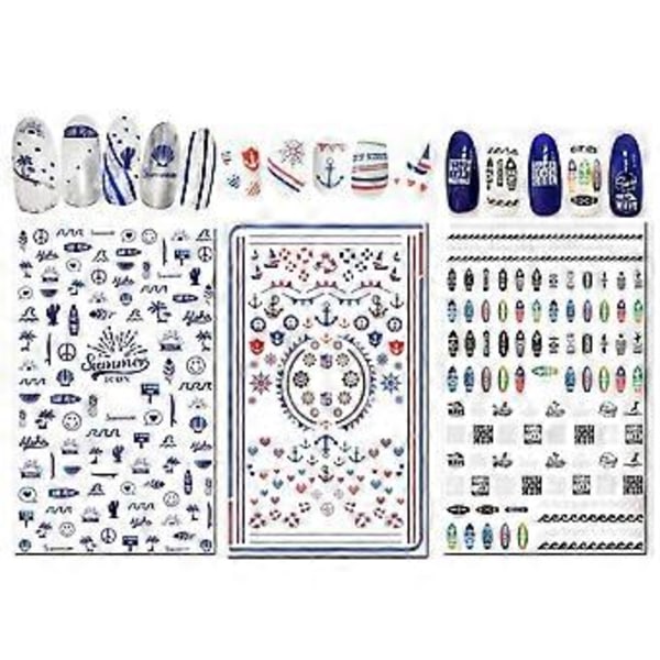 Sommarnageldekaler, 1500+ st självhäftande tips för DIY nagelkonstdesignmall (12 stora ark)