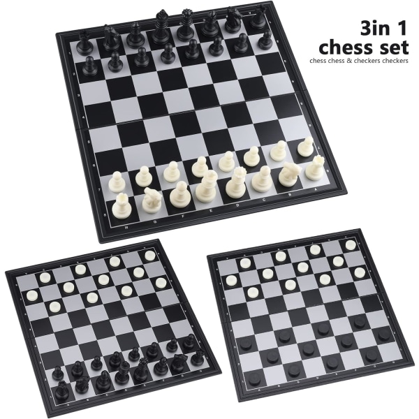 31x31cm 3 i 1 brädspel, magnetiskt schackbräde med schack, dam, backgammon för barn och