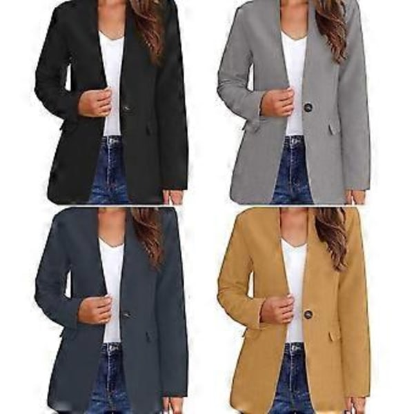 Dam Höst Vinter Kostym Jacka Enfärgad V-ringad Långärmad Slim Fit Dam Business Kontor Blazer Jacka (L mörkblå)