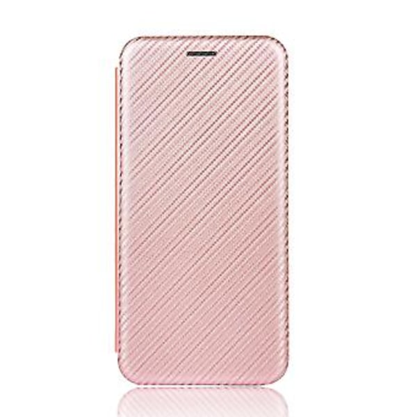 Til OnePlus 6T Kulfiber Læderetui (Pink)
