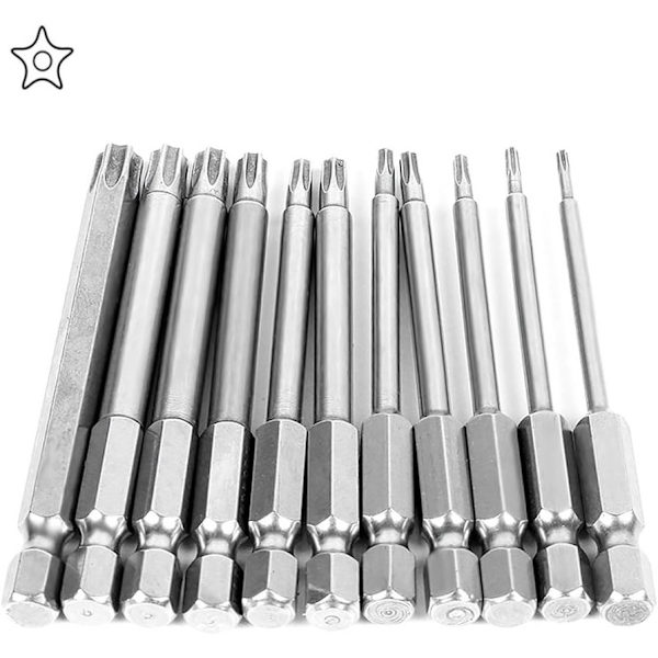 11 kpl 75 mm T6-T40 S2 teräksinen turvallisuusmagneettinen Torx-ruuvimeisseli 6,3
