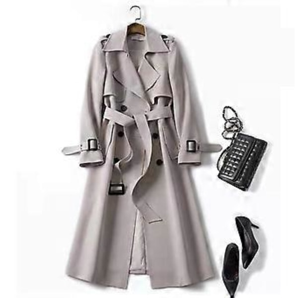 Høst Vinter Dame Trenchcoat Nedbrett Krage Ensfarget Dobbelkneppet med Belte Medium(XL rød)