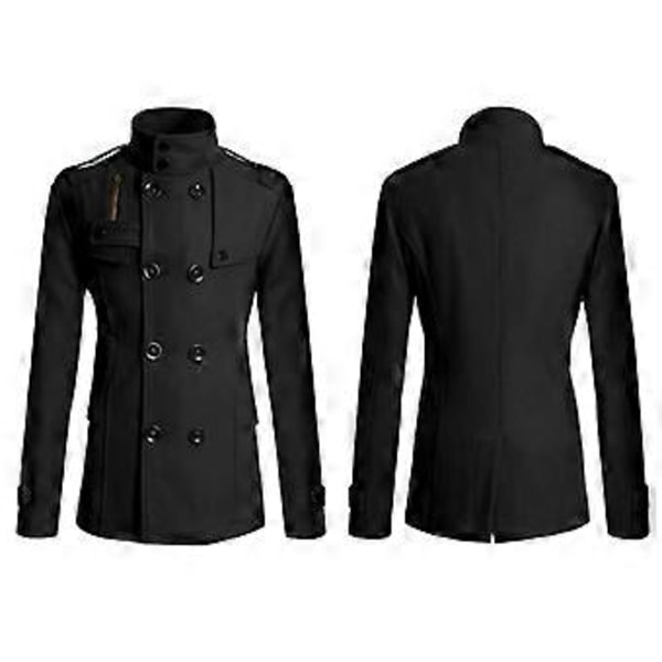 Mænds Trenchcoat Dobbeltbrystet Yderbeklædning Vinterjakke Formel Frakke (2XL Sort)