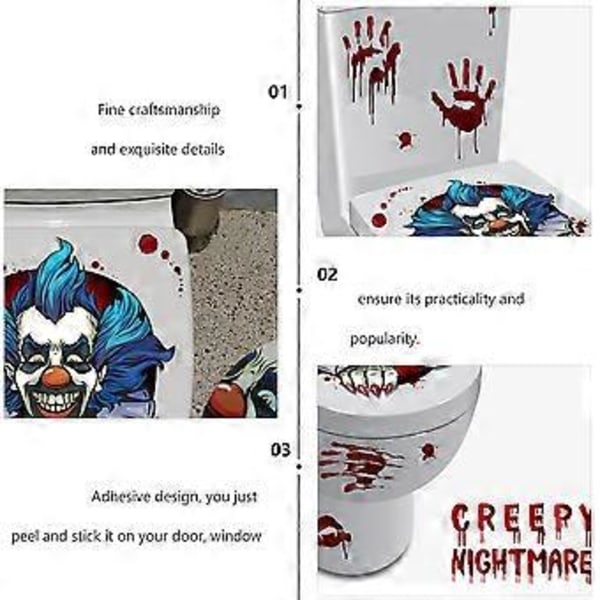 1 Set Halloween-teemaisia WC-istuimen tarroja Kauhu-pelle WC-sisustustarra