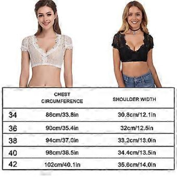Dirndl-blus för kvinnor, djup V-ringning, halvärmad spetscroptop, Oktoberfest-kostym (XXL Svart)