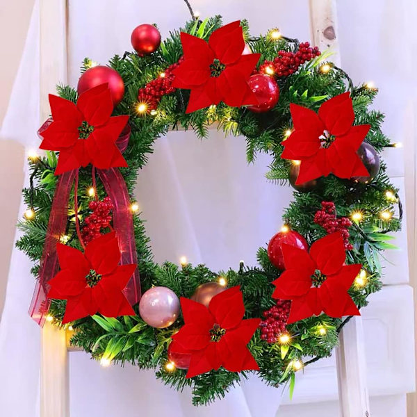 50 stk. 22CM kunstige juleblomster med clips glitter Ch
