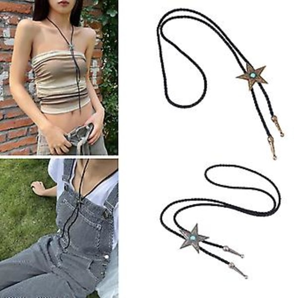 Nahkainen punottu kaulakoru Vintage-tähtisoljella vyötäröketju choker-kaulakoru (antiikkipronssipinnoitettu)