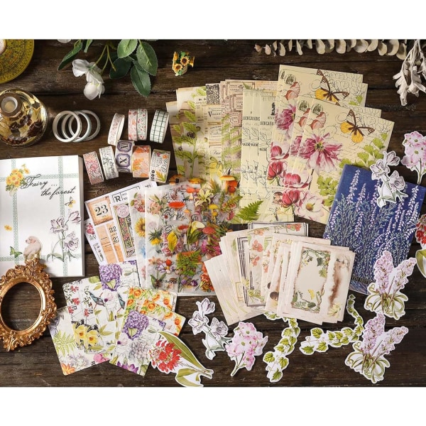 Plante Scrapbooking Kit, Junk Journal Kit med Washi Tape, Stickers, A6 Notebook, Botanisk Bullet Jo