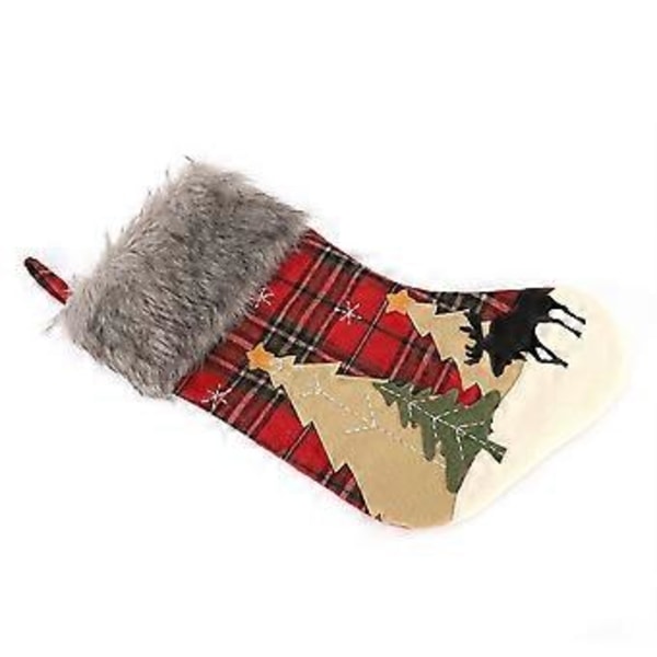 Vacker Rutig Julklappsstrumpa Julgran Hemma Ornament Typ B