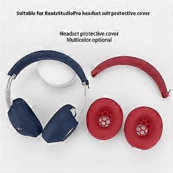 Beskyttende silikonsett for Beats Studio Pro med 2 ørekoppdeksler og hodebøyledeksel - Mørkeblå(Beige)