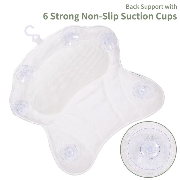 4D bathtub pillow with 6 powerful anti slip suction cups, suitabl