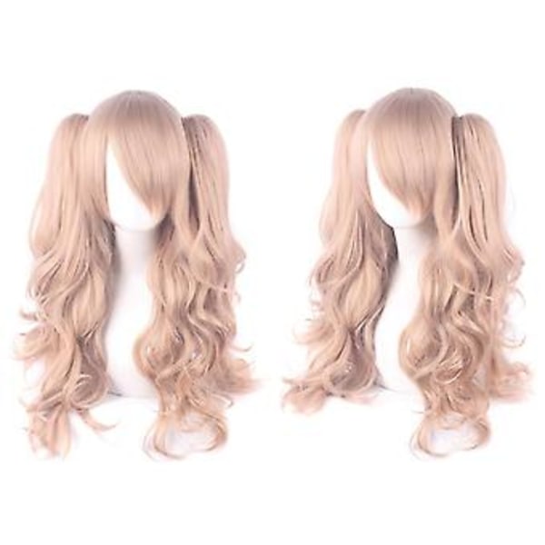 JUSCH Lolita Lang Krøllet Klipp-på Hestehale Cosplay Parykk, Dobbel Hestehale Tiger Klipp Lang Krøllet Parykk (Khaki), WZ-1349R