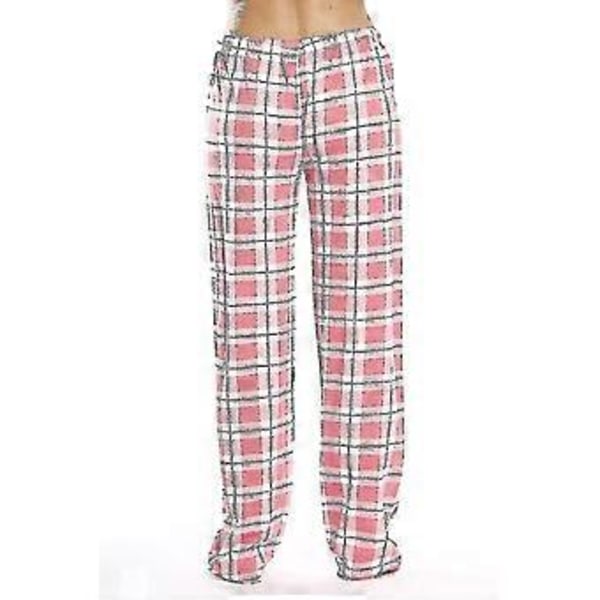 Dames Pyjamasbukser med Lommer, Bløde Flanel Check Pyjamasbukser Z (M pink)