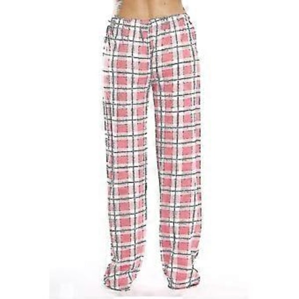 Naisten pyjamahousut taskuilla, pehmeät flanelliruudullinen pyjamahousut Z (M pinkki)