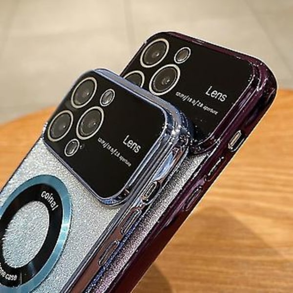 För Iphone 14 Stort Fönster Magsafe Gradient Glitter Elektropläterad Tpu Telefonfodral (Roseröd)
