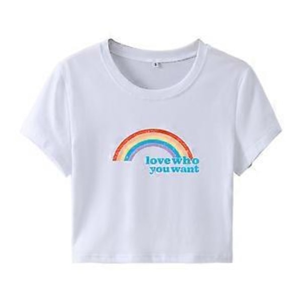 Naisten Söpö Kirjainpainettu Lyhythihainen Crop Top Paita Crewneck Slim Fit T-paidat Streetwear Rento Kesä Topit Valkoinen S (S Valkoinen)