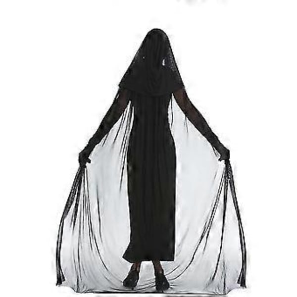 Halloween Voksne Heks Vampyrer Cosplay Fest Kostume Lang Kjole+hætteklædt Kappe Sæt(S)