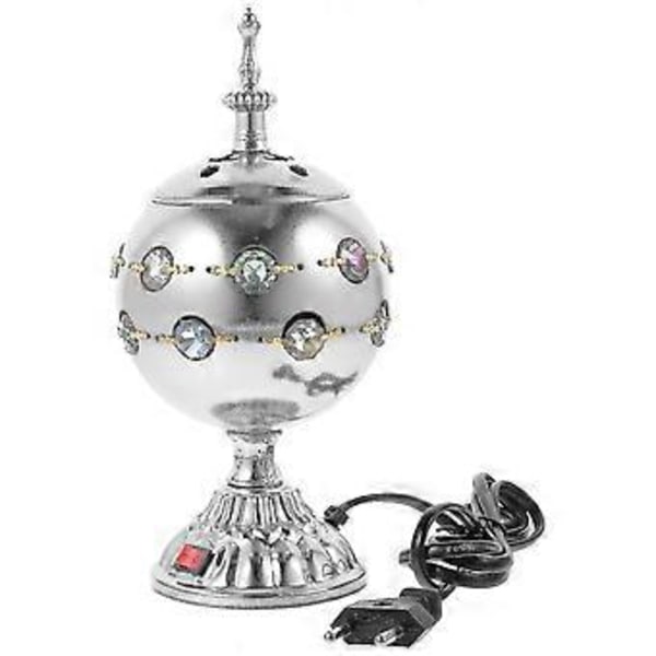 Elektrisk Arabisk Rökelsebrännare Skrivbordsmodell med Lock Plug-in Rökelsekar Ornament EU-kontakt (Silver)
