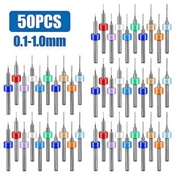 50 stk. karbid mikrobor sæt 0,1-1,0 mm PCB borebit til CNC gravering ( )
