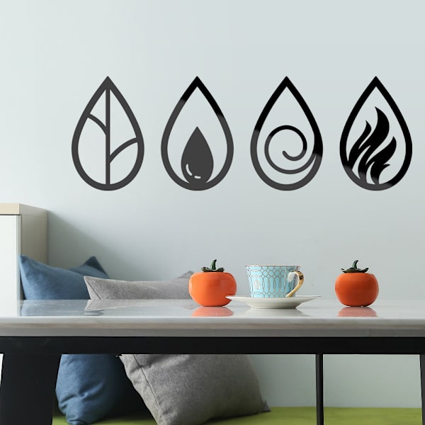 Metallisk veggdekor, Fire elementer, dekorativ boho-kunst for stue