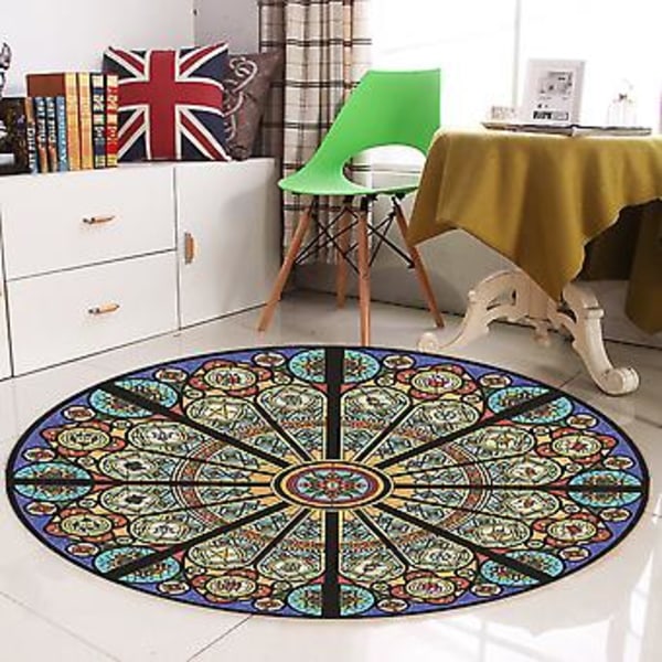 Sklisikker Rund Matte Sittepute Område Tepper Vaskbart Teppe Roterende Stol Matte Soverom 120cm