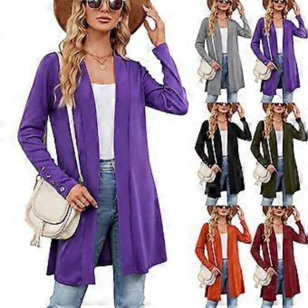 Sommar Kimonos för Kvinnor, Enfärgad, Lös Passform, Långärmad Stickad Kofta, Blusar, Toppar, Casual Öppen Kofta, Cover Up, ljusgrå M(M ljusgrå)