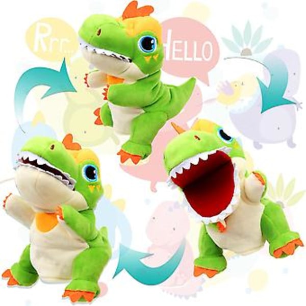 Plush Grøn T-Rex Hånddukke Fyldt Dyr Legetøj Åben Bevægelig Mund Kreativ Rolleleg Fortælling Dinosaur Plushies Gave til Børn Småbørn Fødselsdag