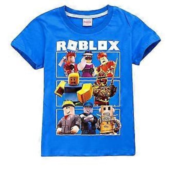 Roblox Børne T-Shirt Gaming Gamer Sommer Casual Kortærmet Printet Tee Toppe (7-8 År Mørkeblå)