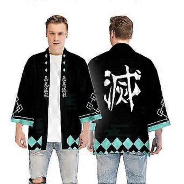 Børne Anime Demon Slayer Cosplay Voksen Tanjirou Nezuko Top Kimono Kappe V (L Sort Grøn)