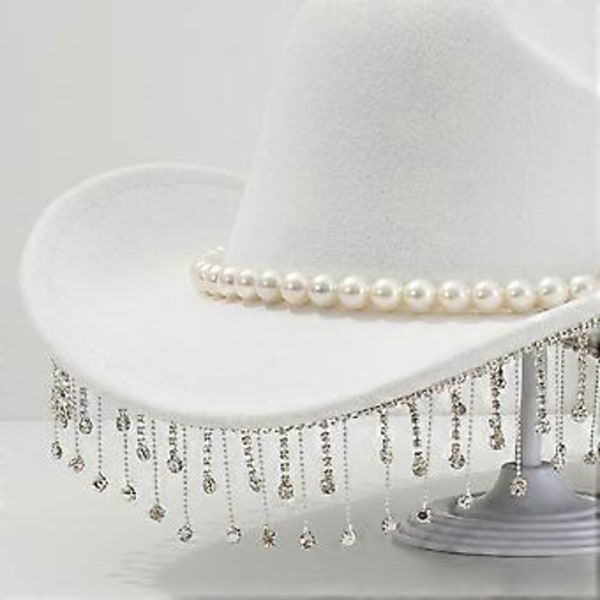 Justerbar utomhushatt med formbara brätten National Styles Hatt med strass Western Accessoar för Kostymevenemang Vit( Vit)