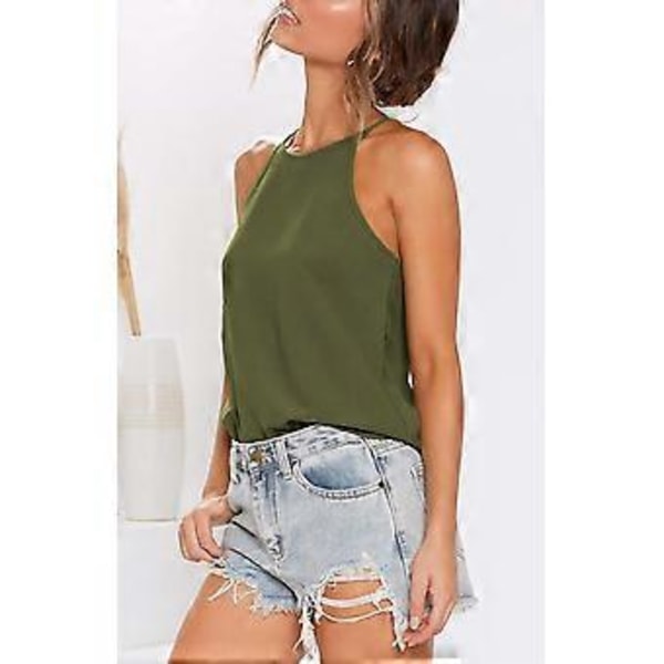 Dame Topper Ermeløs Halter Racerback Sommer Basic T-skjorter Cami Tanktopper Strandbluser