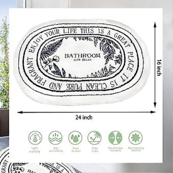 Vita Badrumsmattor - Mjuka Absorberande Söta Badmattor för Badrumsgolv 16x24 tum, Maskintvättbara Halksäkra Badmattor för Dusch Toalett Badkar, Barnbadrum