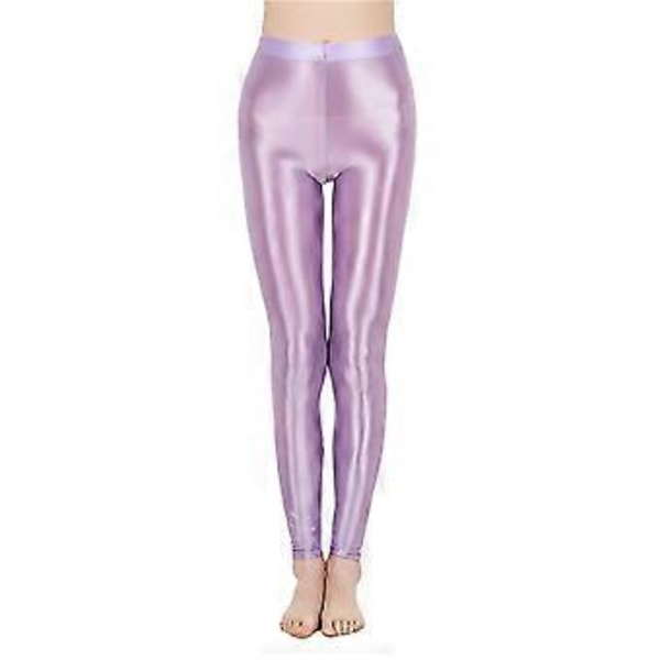 Dame Skinnende Metallisk Stretch Leggings Skinny Bukser Gym Yoga Dans Løping Sykling Sport (M hvit)