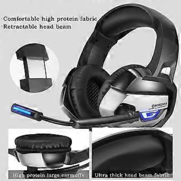 Langalliset pelikuulokkeet mikrofonilla, yhteensopivat PC:n, PS4:n, Switchin ja Xbox Onen kanssa (musta harmaa)