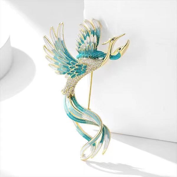 (Blå) Flyvende To Hovedet Gradient Phoenix Fugl Brosche Pins Krystal