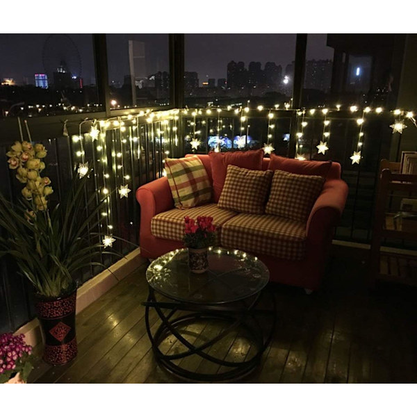 Eventyrlys, gardinlys, 4m LED julelys snøfnugg 8