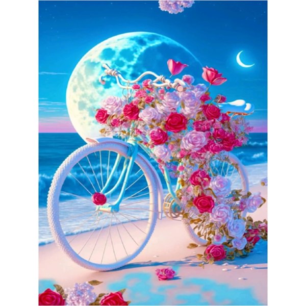 1 stk. Pink Bicycle Diamond Painting til voksne, 5D Diamond Painting