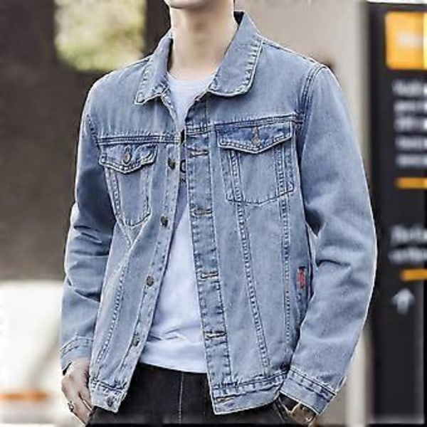 Herrejakke Denim Retro Hip Hop Stil Løs Enkelkneppet Langermet Revers Multi Lommer Casual Streetwear Pluss Størrelse Herrejakke (3XL svart)