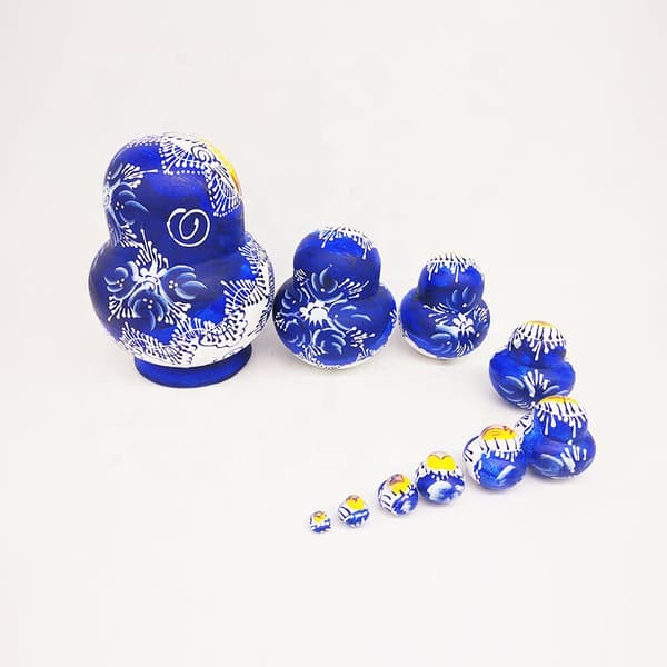 Blå och vit porslin 10 st ryska Nesting Dolls Matryoshka h