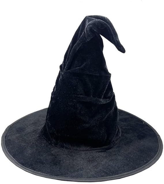 Halloween COS Troldmands-/Heksehat, til Maskeradeballer og Rollespilsfester, Sort Fløjlsplisseret Hat
