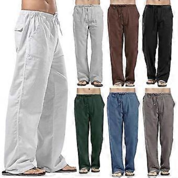 Herre Plus Size Lige Festbukser Løse Bukser Hør Bukser Elastisk Talje Moderigtigt Afslappet (3XL mørkegrå)