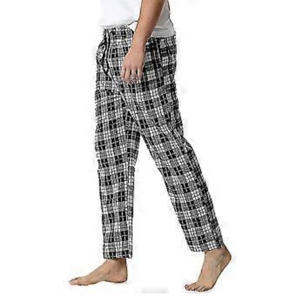 Herreternet Bomulds Pyjamasbukser/YY(L Sort Hvid)